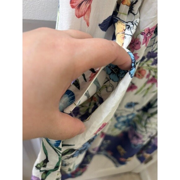 J. Jill Women’s XL Pleated Dress Floral Multi Color White Pockets A-Line Spring - Picture 10 of 15